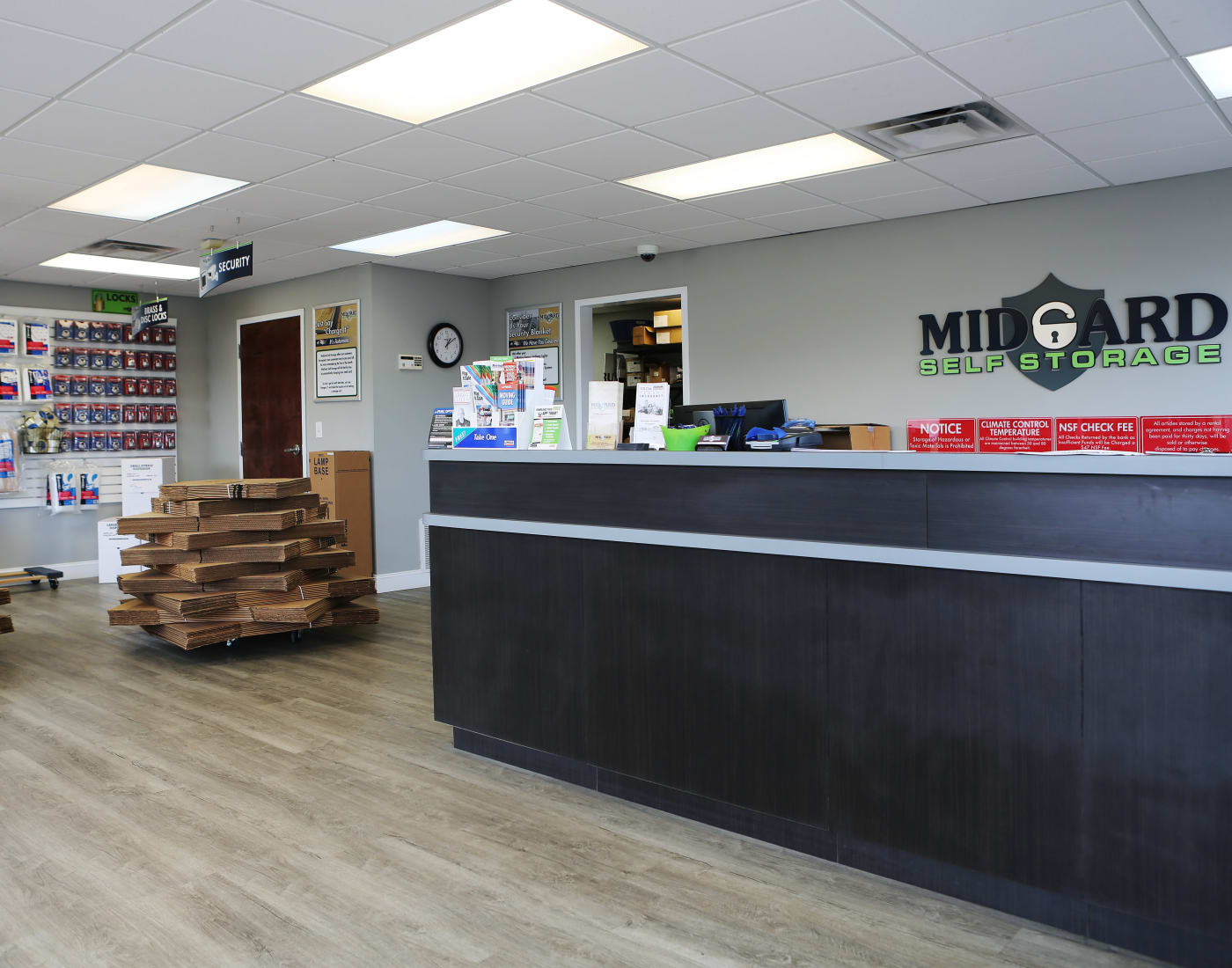 Wall of locks for sale at Midgard Self Storage in Naples, Florida