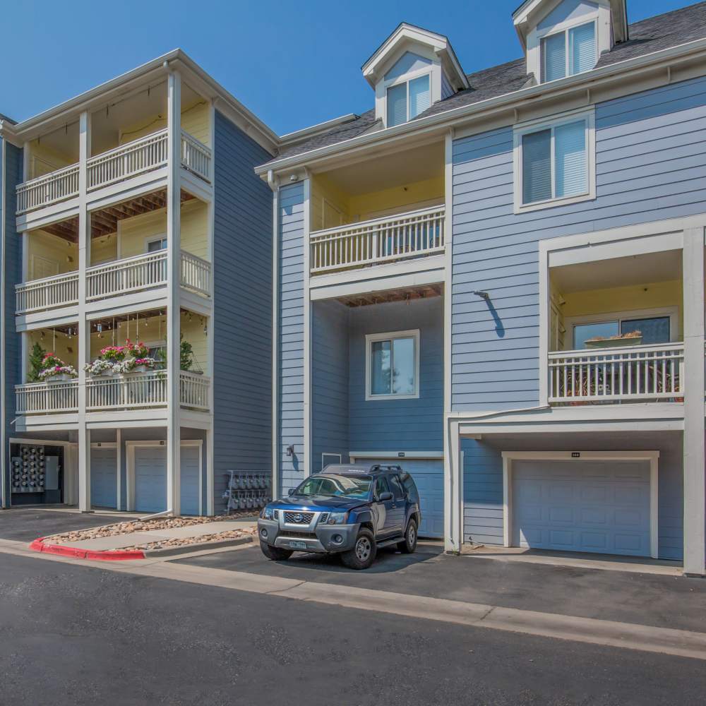 Community apartment with card parked at One Belmar Place in Lakewood, Colorado