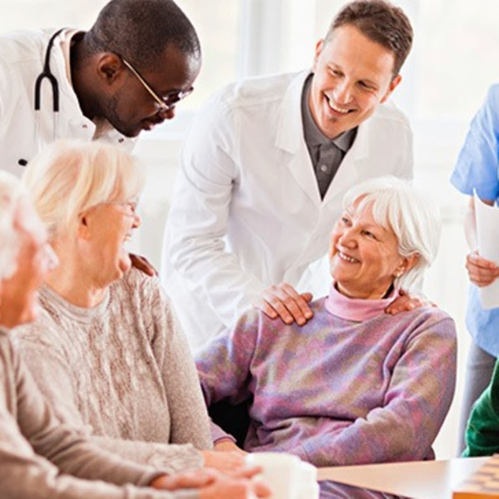 Residents with staff at Fox Hollow Independent and Assisted Living in Bend, Oregon