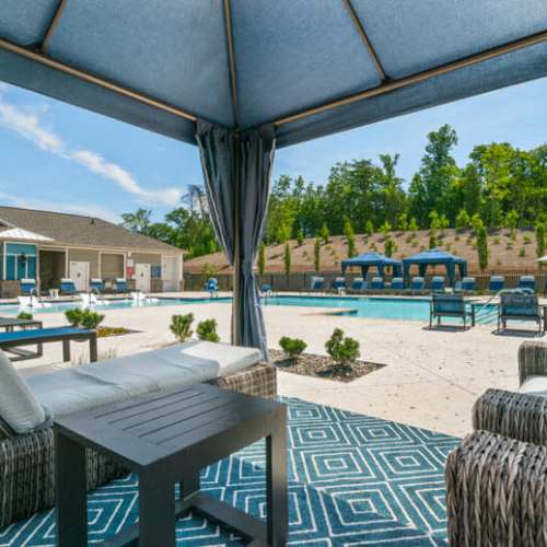 Seating near the pool for residents at Lodge at Lake Wylie in Lake Wylie, South Carolina