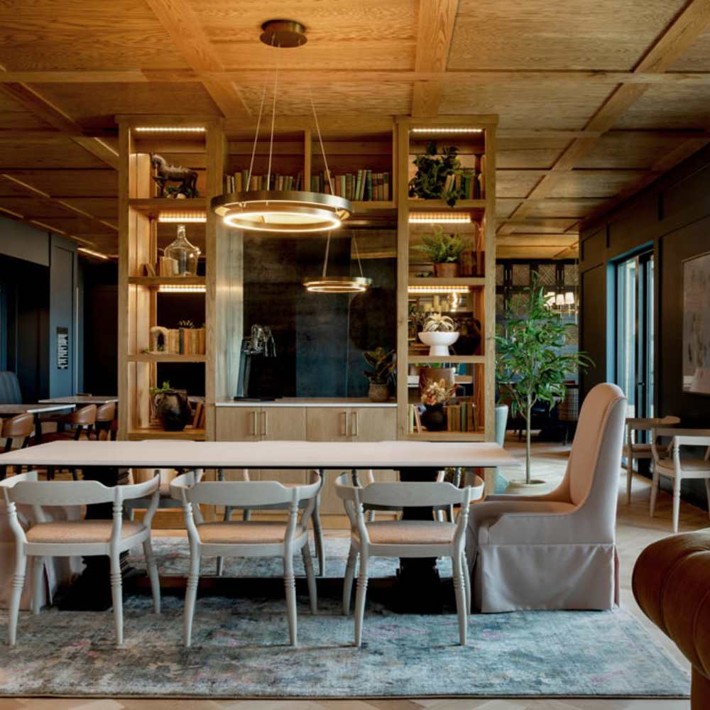 Community clubhouse with seating area at Katy Trail Uptown in Dallas, Texas