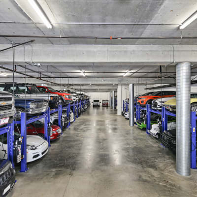 Detail of a row of parked cars at A-1 Car Storage - San Diego in San Diego, California