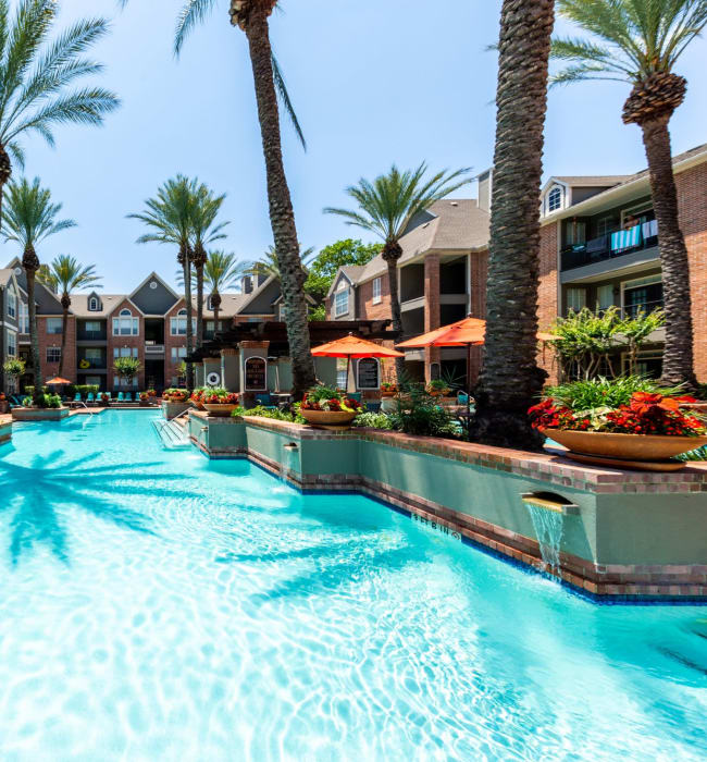 Sparkling, resort style pool at Marquis on Pin Oak in Houston, Texas