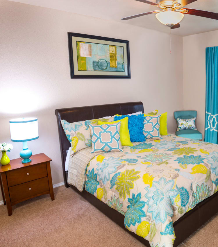 Model bedroom at Ballantyne Apartments