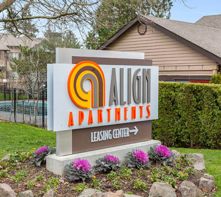 Exterior sign at Align Apartment Homes in Federal Way, Washington