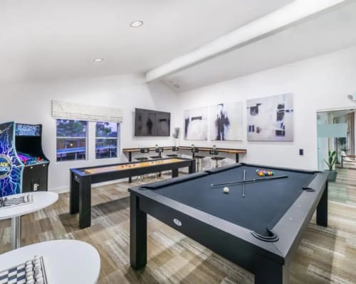 Clubhouse with game room at Marea Apartment Homes, Dana Point, California