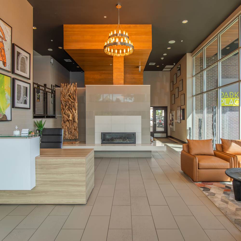Community lobby area at Park Place Olde Town Apartments in Arvada, Colorado