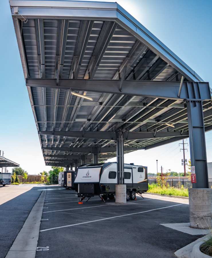 Covered boat and RV storage options at StorQuest RV & Boat Storage in Littleton, Colorado
