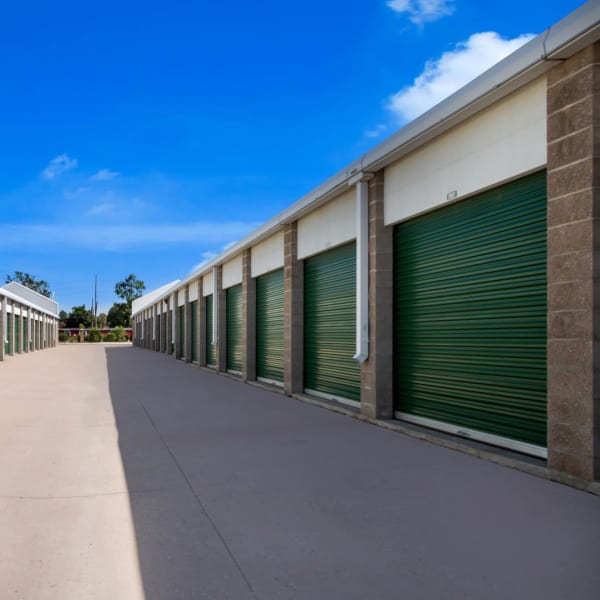 Outdoor drive-up self storage units at StorQuest Self Storage in Aurora, Colorado