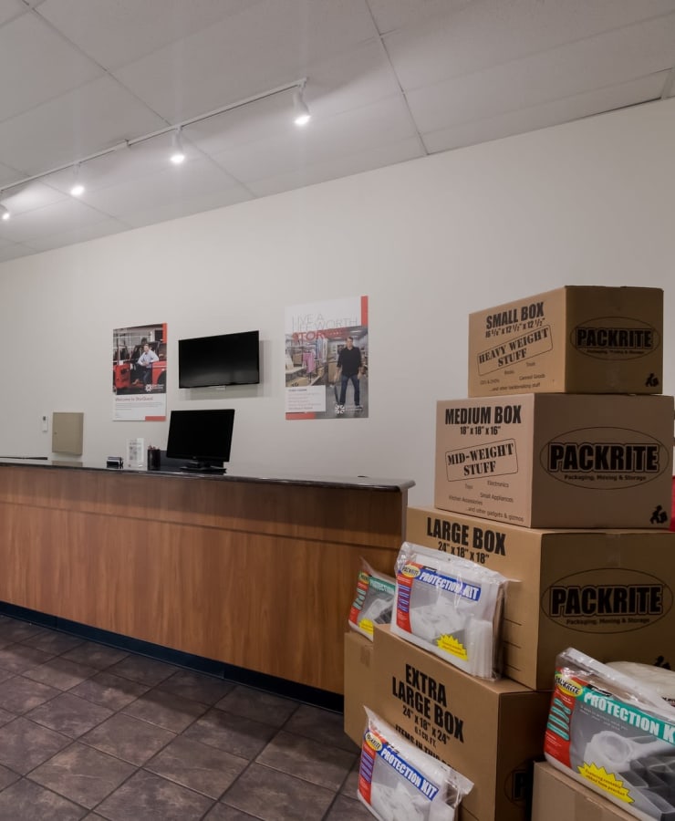 Packing supplies available in the leasing office at StorQuest Economy Self Storage in Dallas, Texas