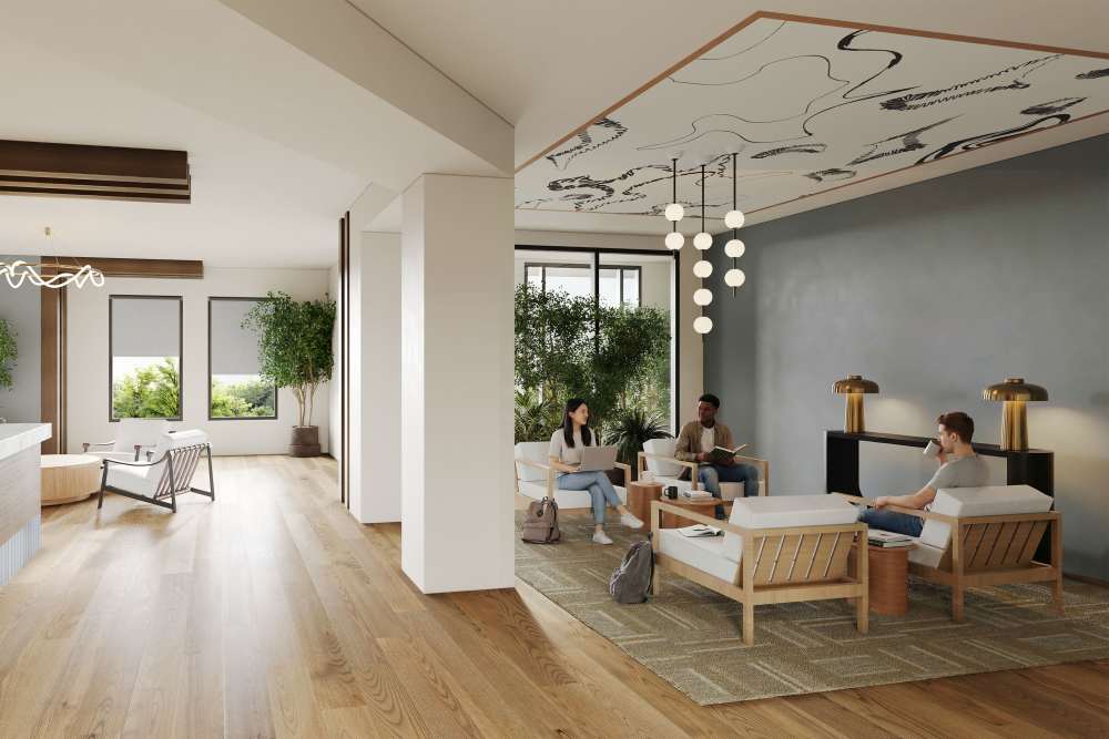 Community room with seating at Mazza Grandmarc in College Park, Maryland