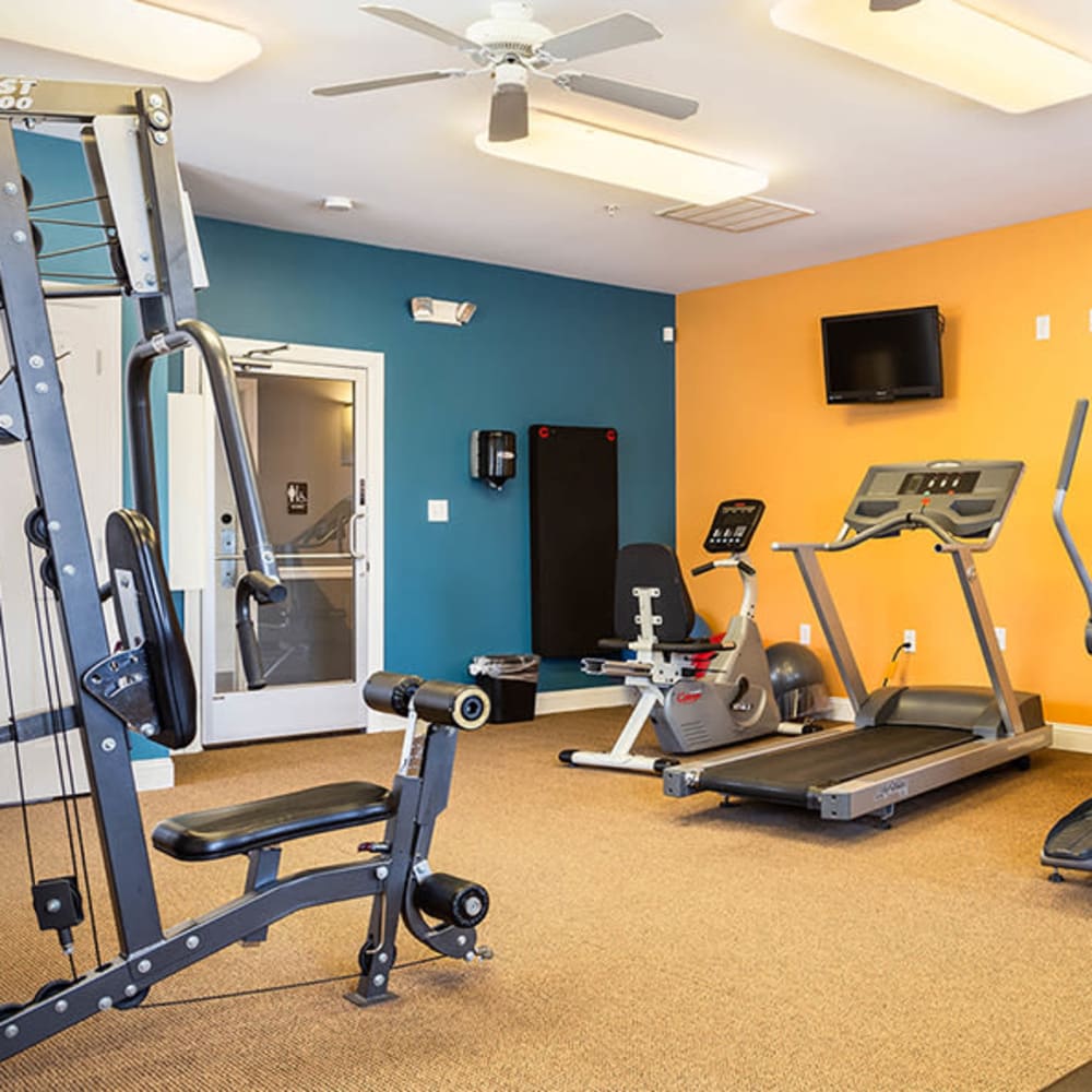 Cardio equipment in the well-equipped fitness center at Cannon Mills in Dover, Delaware