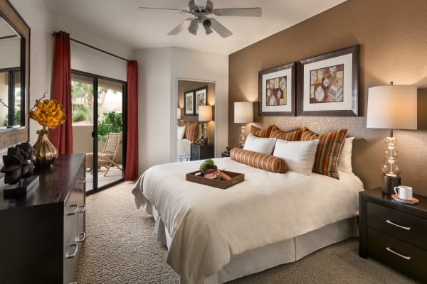 Spacious bedroom with a ceiling fan at San Prado in Glendale, Arizona