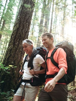 A couple hikes through the forest near The Hardison in Salt Lake City, Utah