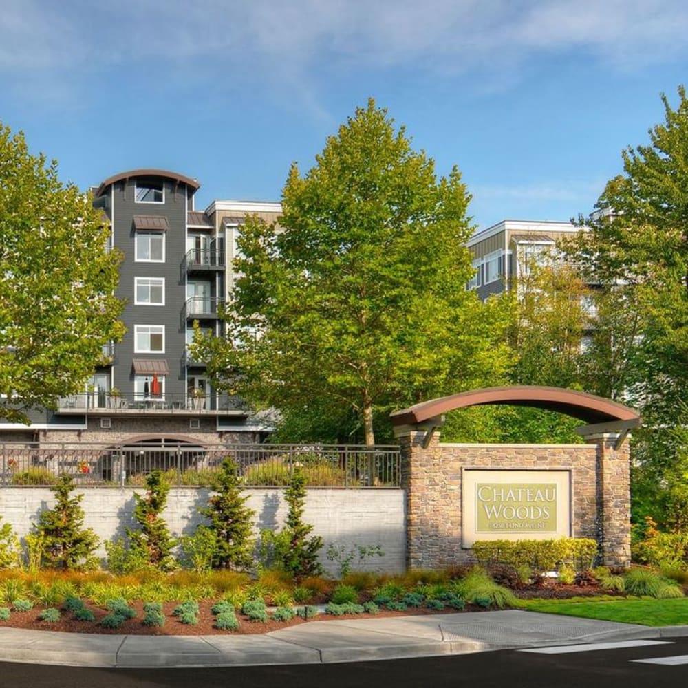 Front sign at Chateau Woods in Woodinville, Washington