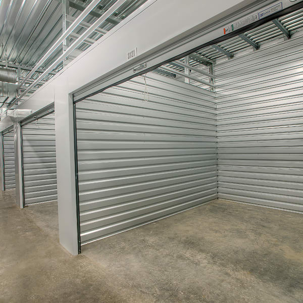 Open indoor storage units at StorQuest Self Storage in North Miami, Florida