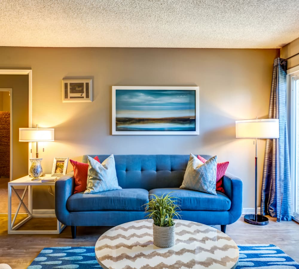 Modern decor in the living space of a model home at Sofi Poway in Poway, California