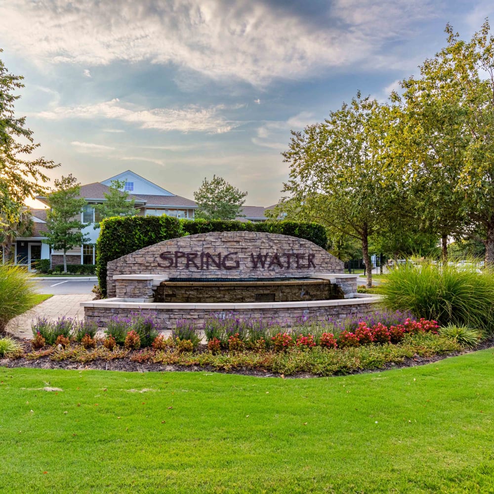 Brick sign of the name at Spring Water Apartments in Virginia Beach, Virginia