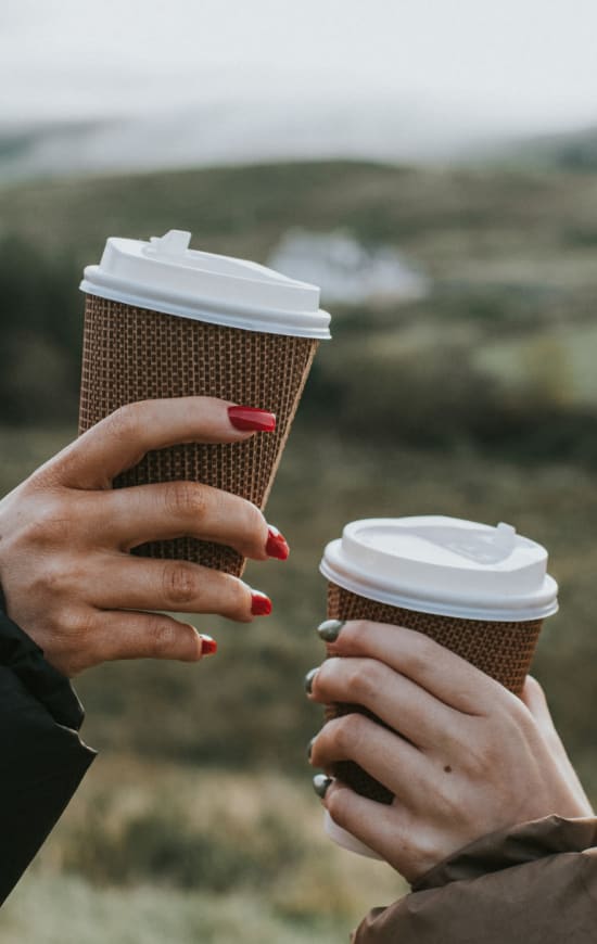 Drinking coffee at Twin River Commons in Binghamton, New York