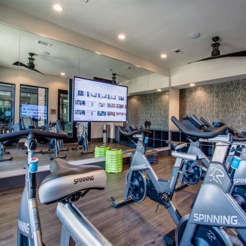 Fitness center at Waters Edge at Mansfield in Grand Prairie, Texas