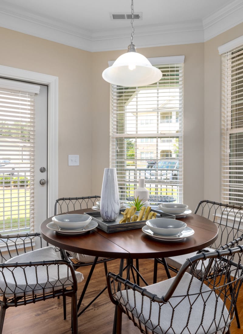 Model dining area at Marquis Ellis Crossing in Durham, North Carolina