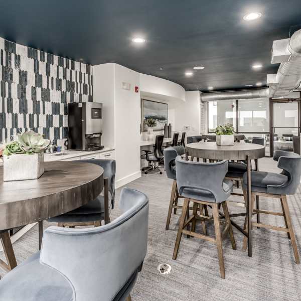 A community dinning space at Briar Forest Lofts in Houston, Texas