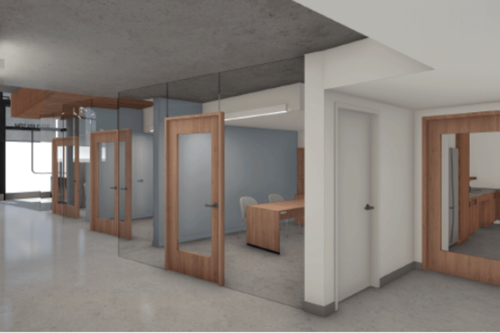 Rendering of leasing office at Lark Landing in San Francisco, California
