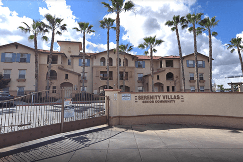 Gated entrance at Serenity Villas in Pomona, California