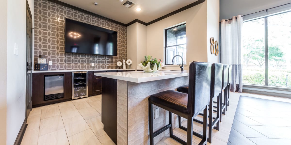 Community kitchen at Marquis at Stonebriar in Frisco, Texas