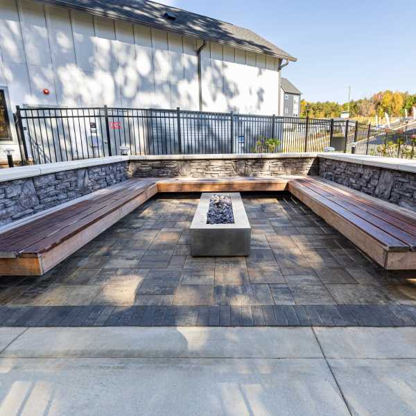 Outdoor firepit seating at Axis at the Park in Charlotte, North Carolina