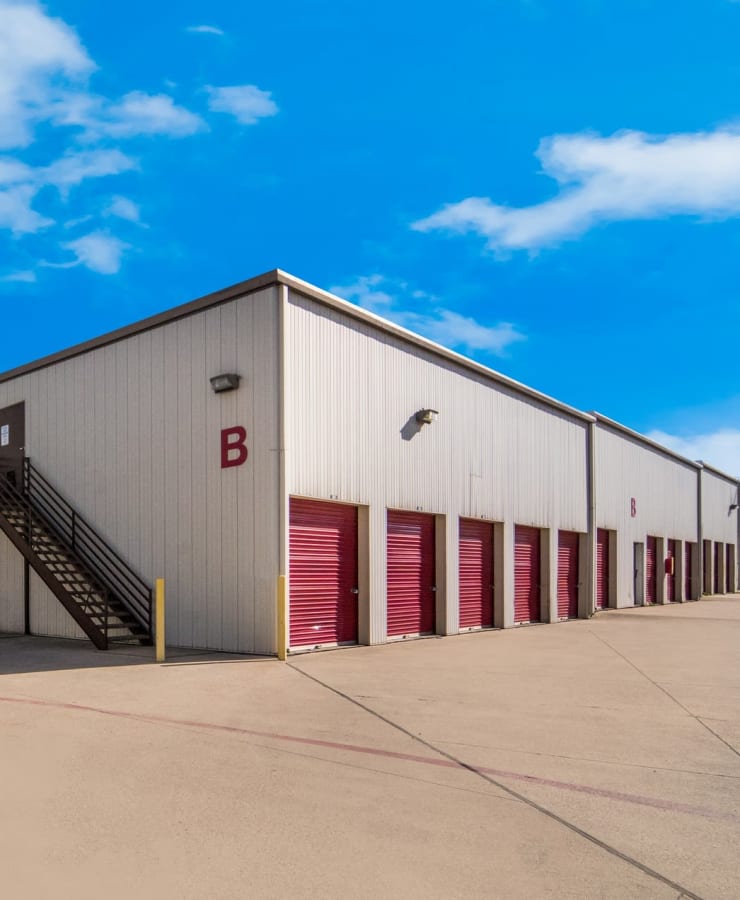 Large outdoor storage units with drive-up access at StorQuest Self Storage in Arlington, Texas