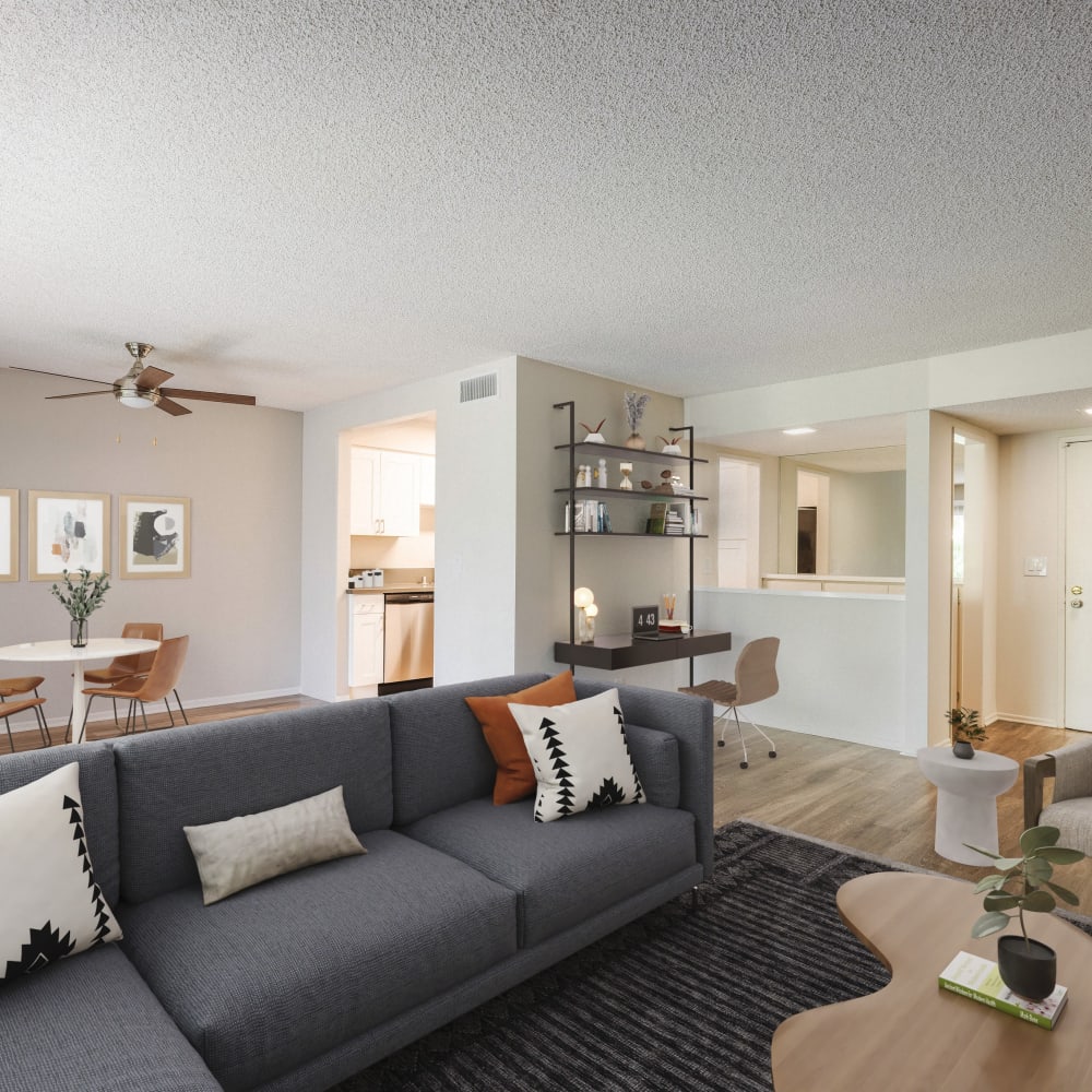 Cozy yet spacious move-in ready living room in a model home at The Villas at Woodland Hills in Woodland Hills, California