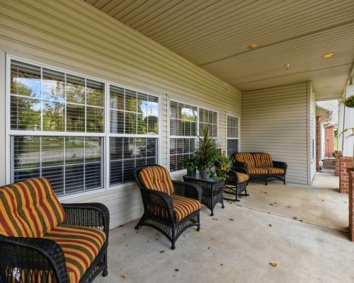 front porch with chairs at Trustwell Living at Urbana Place in Urbana, Ohio