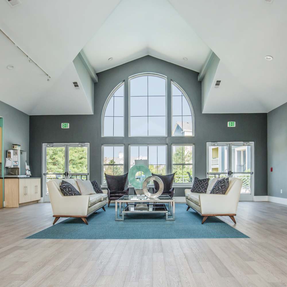 Clubhouse with lounge seating at One Belmar Place in Lakewood, Colorado