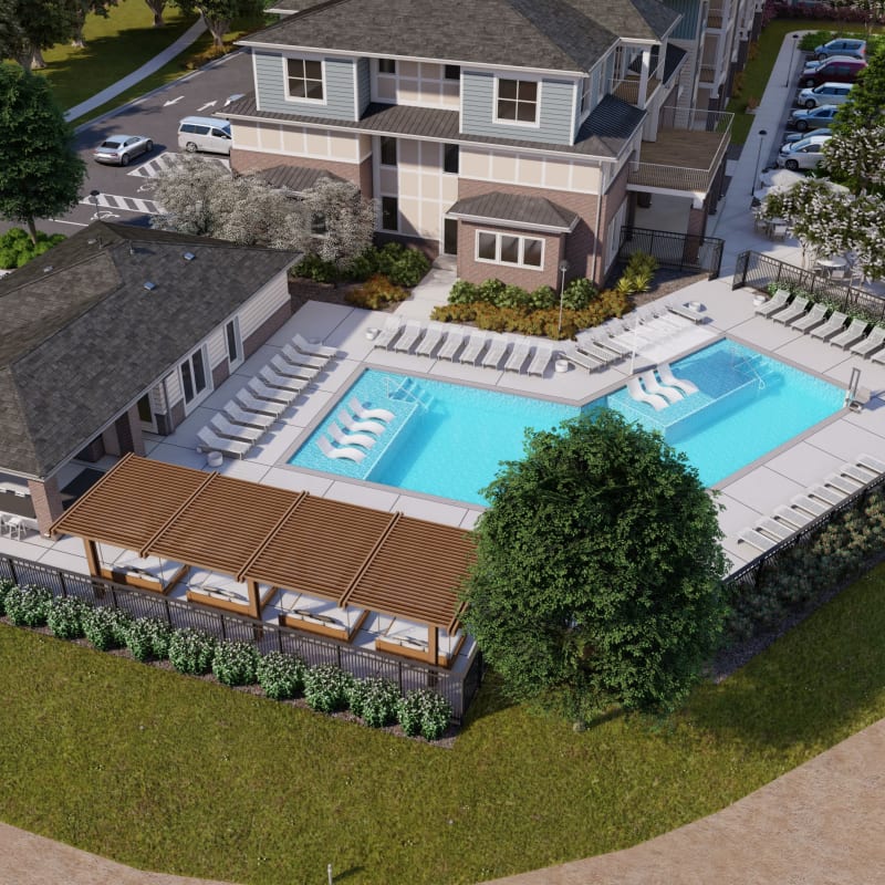 Beautiful resort-style pool at Attain at Bradford Creek, Huntsville, Alabama