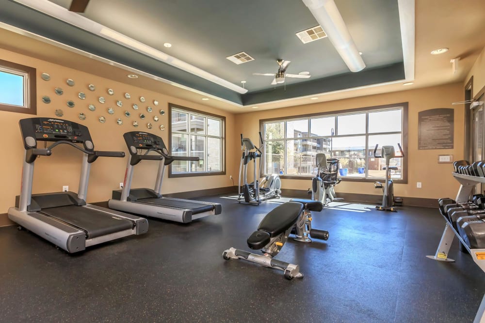 Inside the fitness center at Lotus Village in Austin, Texas