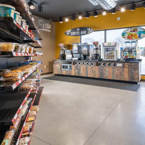 Shopping center with coffee bar down the apartment at Osborn Commons in Sault Sainte Marie, Michigan