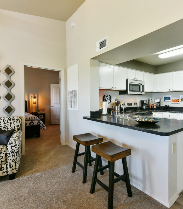 Kitchen bar at Cottages at Abbey Glen Apartments in Lubbock, Texas