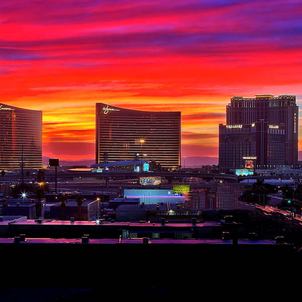 Skyline at sunset at Green Leaf Lotus in Las Vegas, Nevada