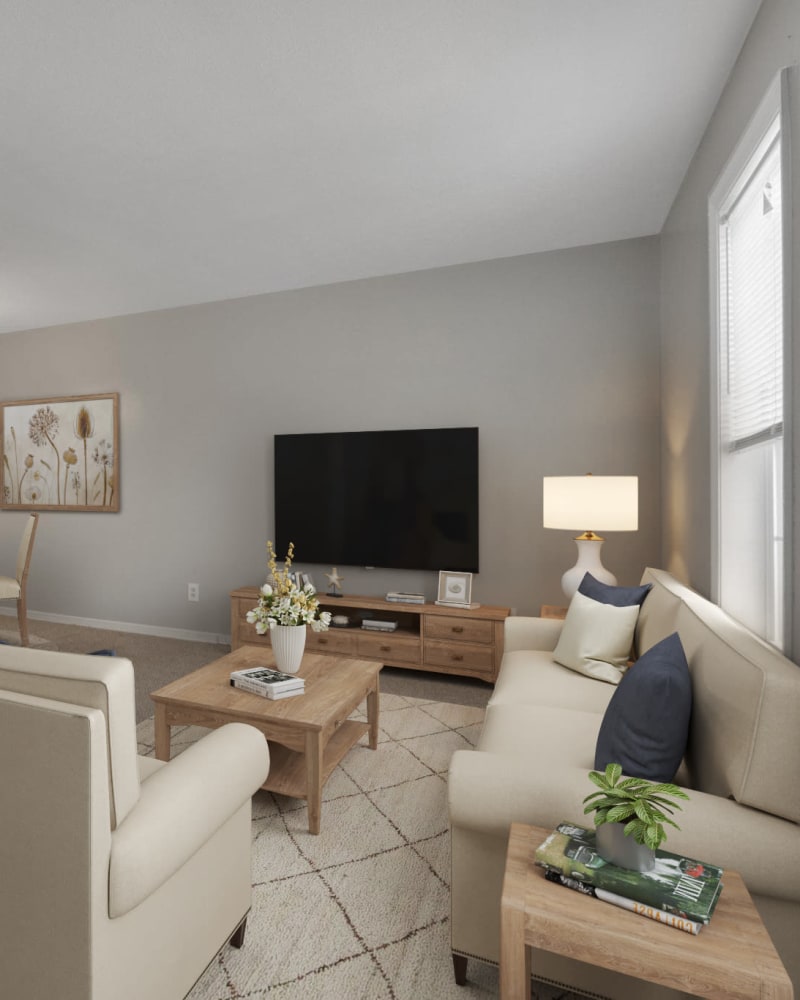 A welcoming, furnished apartment living room at Fountain City in Columbus, Georgia