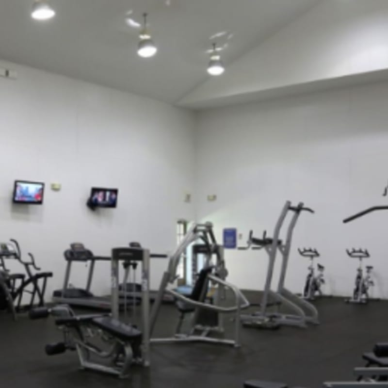 The fitness center at Compass at Windmill Lakes in Houston, Texas