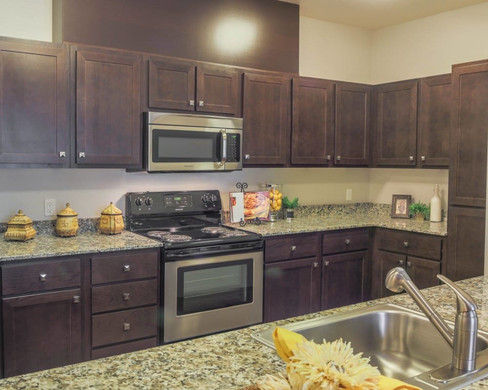 fully equipped kitchen at Keizer Station Apartments in Keizer, Oregon