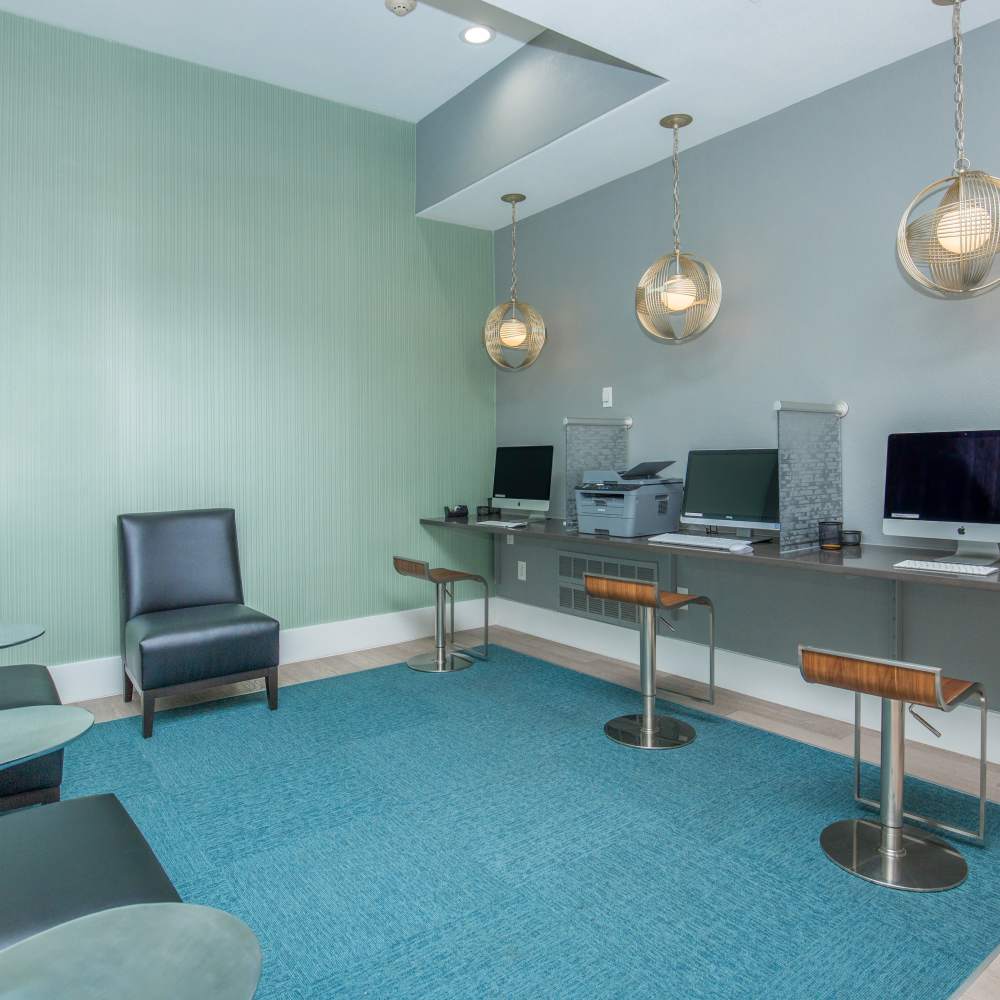Community clubhouse office space at One Belmar Place in Lakewood, Colorado