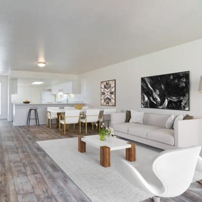 A furnished living room at Aero Ridge in San Diego, California