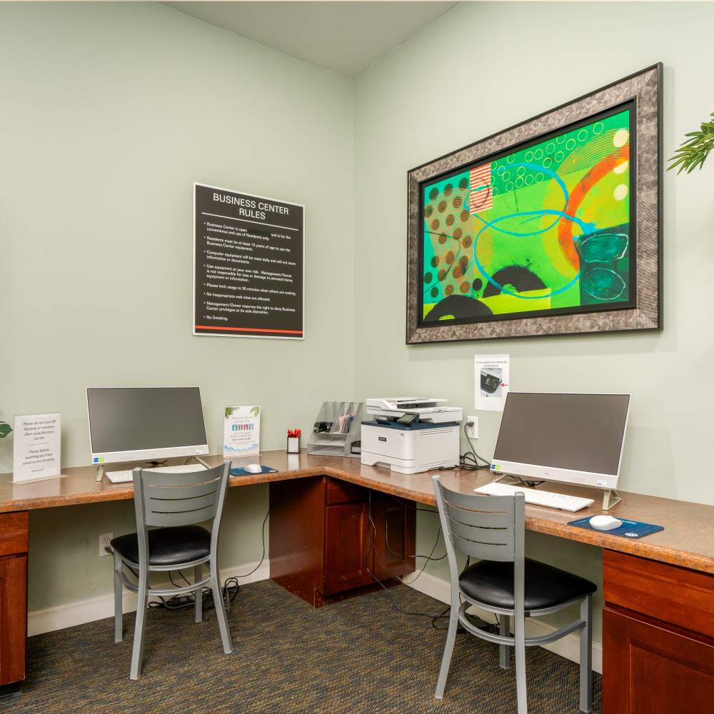 Business center at Prairie Point Luxury Apartments in O'Fallon. MO