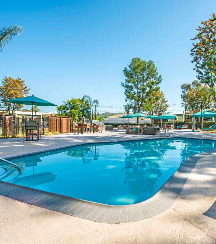 Beautiful resort-style swimming pool at Sofi Poway in Poway, California