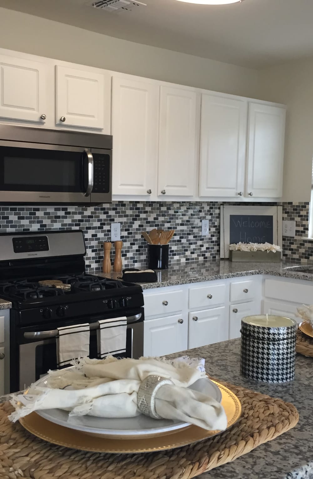 Dining area of a model home at Woodview at Marlton Apartment Homes in Marlton, New Jersey