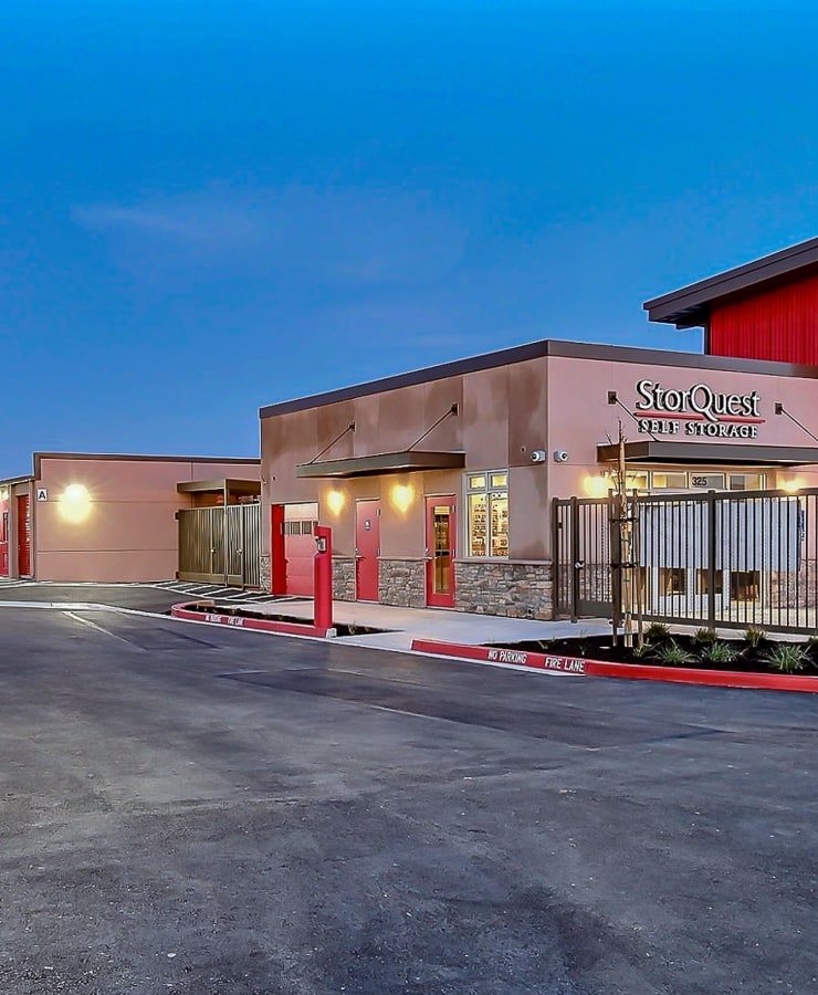 Parking lot in front of StorQuest Self Storage in Brentwood, California