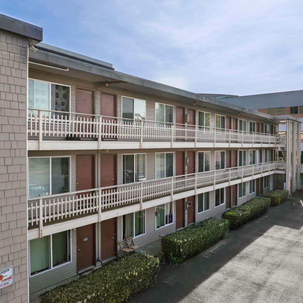 Exterior view of the community building at Brentwood Apartments in Olympia Washington