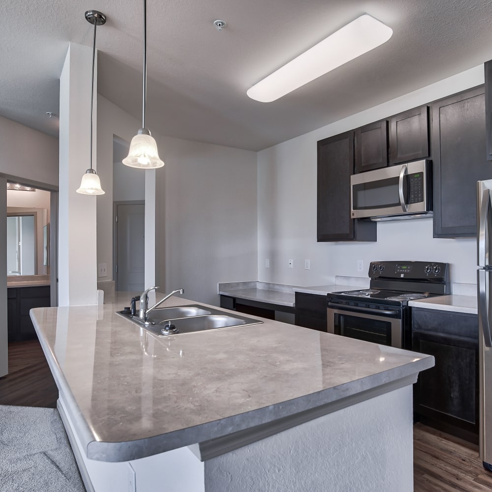 Kitchen with stainless-steel appliances at Bridgeway Chattanooga, Chattanooga, Tennessee